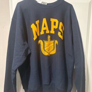 EXCHANGE Navy Blue Crewneck Sweater with Yellow Print